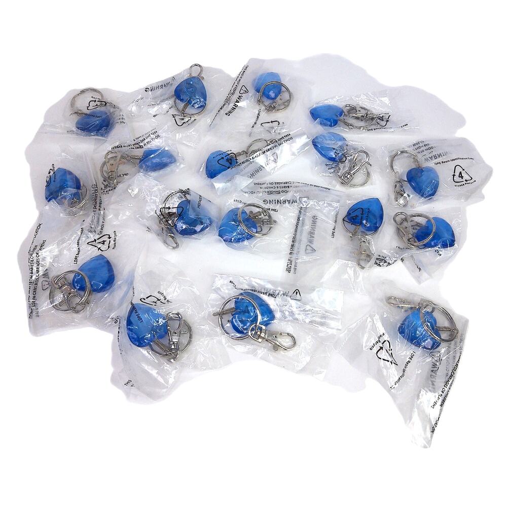 Acrylic Blue Heart Keychain Lot Reseller Flea Party Gift Giveaway Set of 17